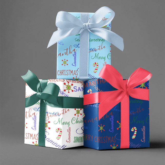 Personalized Name Custom Holiday Christmas Blues Wrapping Paper Sheets (Creator Uploaded)