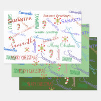 Personalized Name Custom Holiday Christmas Greens Wrapping Paper Sheets