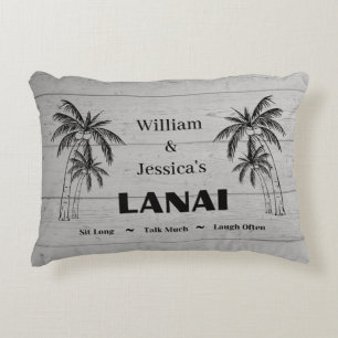 Personalized Name Custom Lanai Tropical Palm Trees Accent Pillow