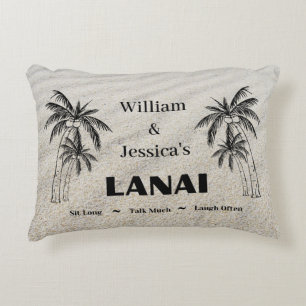 Personalized Name Custom Lanai Tropical Palm Trees Accent Pillow