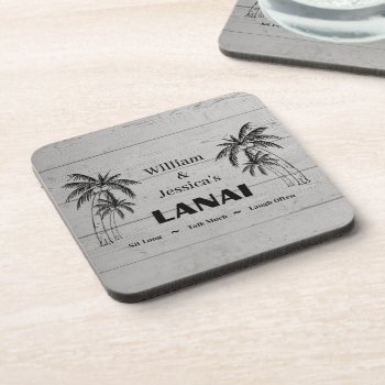 Personalized Name Custom Lanai Tropical Palm Trees Beverage Coaster by Sozo4all at Zazzle