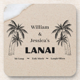 Personalized Name Custom Lanai Tropical Palm Trees Beverage Coaster