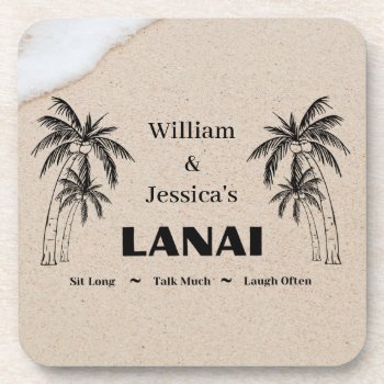 Personalized Name Custom Lanai Tropical Palm Trees Beverage Coaster by Sozo4all at Zazzle
