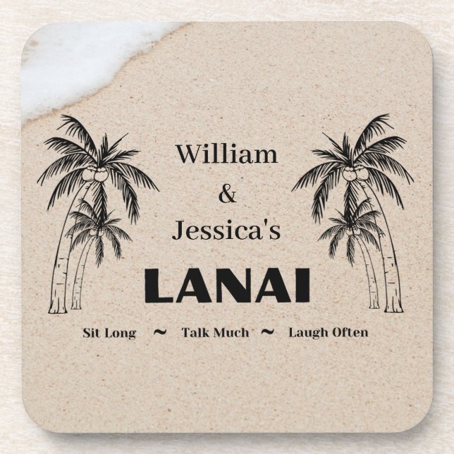 Personalized Name Custom Lanai Tropical Palm Trees Beverage Coaster (Front)