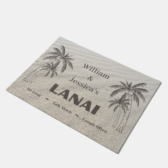 Personalized Name Custom Lanai Tropical Palm Trees Doormat (Angled)