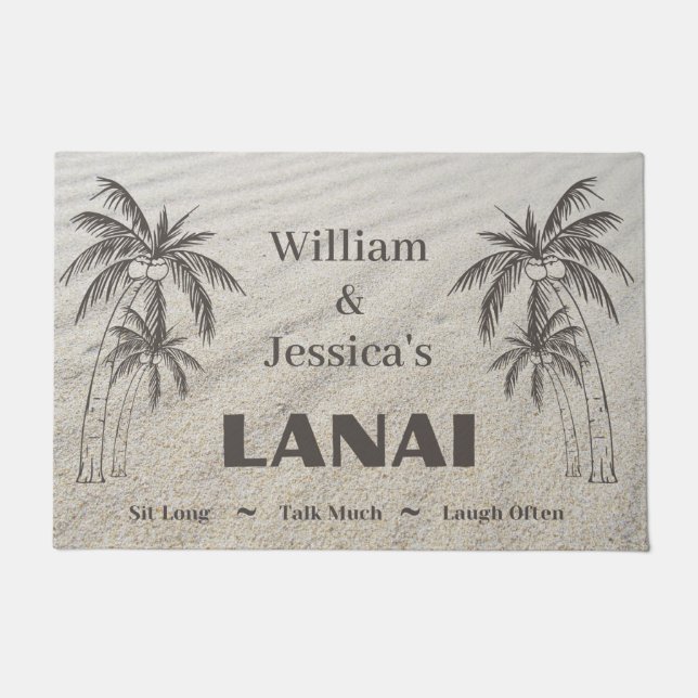 Personalized Name Custom Lanai Tropical Palm Trees Doormat (Front)