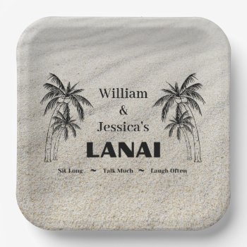 Personalized Name Custom Lanai Tropical Palm Trees Paper Plates by Sozo4all at Zazzle