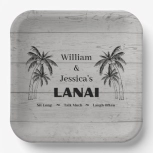 Personalized Name Custom Lanai Tropical Palm Trees Paper Plates