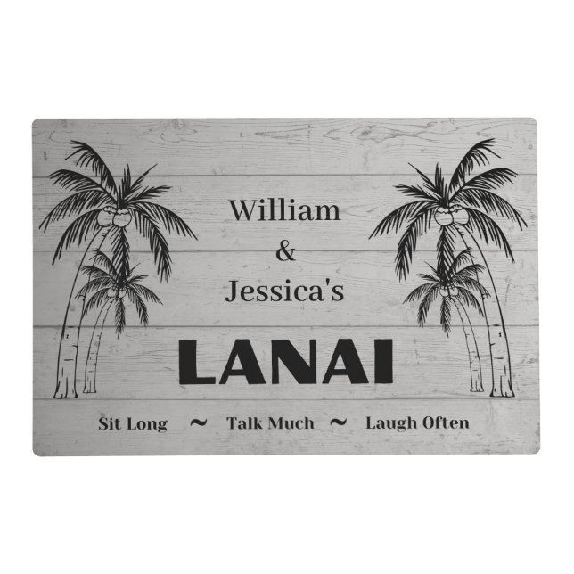 Personalized Name Custom Lanai Tropical Palm Trees Placemat (Front)
