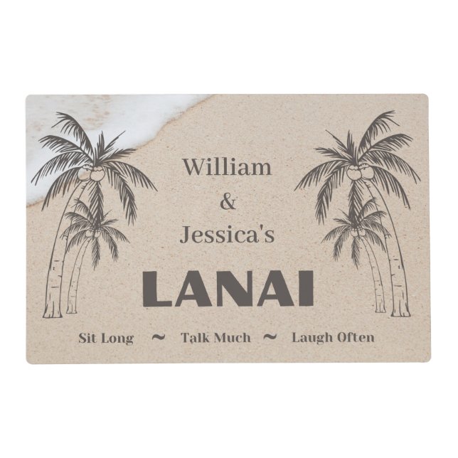Personalized Name Custom Lanai Tropical Palm Trees Placemat (Front)