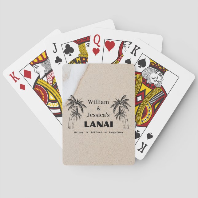 Personalized Name Custom Lanai Tropical Palm Trees Poker Cards (Back)
