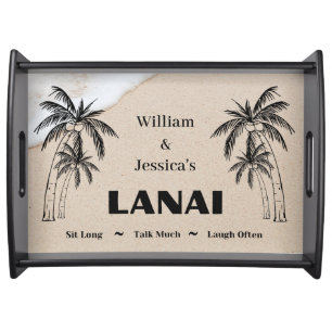 Personalized Name Custom Lanai Tropical Palm Trees Serving Tray