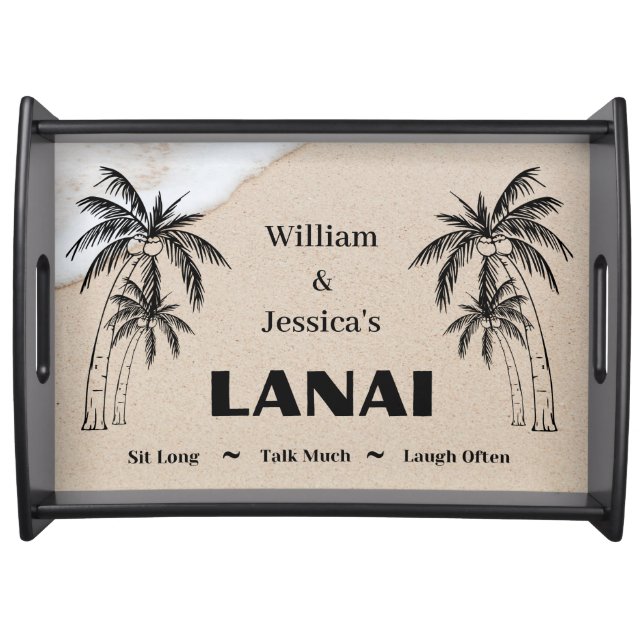 Personalized Name Custom Lanai Tropical Palm Trees Serving Tray (Front)