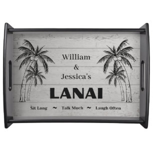 Personalized Name Custom Lanai Tropical Palm Trees Serving Tray