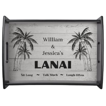 Personalized Name Custom Lanai Tropical Palm Trees Serving Tray by Sozo4all at Zazzle