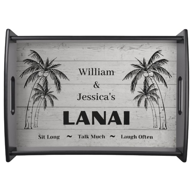 Personalized Name Custom Lanai Tropical Palm Trees Serving Tray (Front)