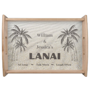 Personalized Name Custom Lanai Tropical Palm Trees Serving Tray