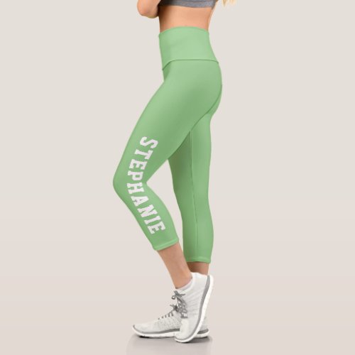 Personalized Name Custom Mint Green Capri Leggings