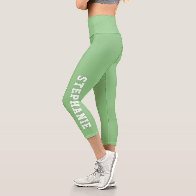 Personalized Name Custom Mint Green Capri Leggings (Left)