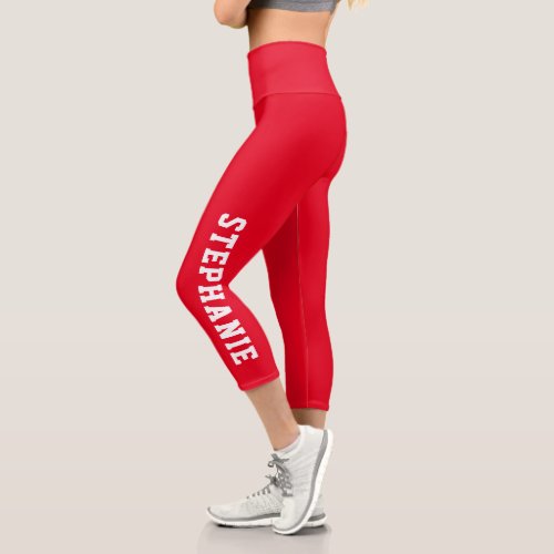 Personalized Name Custom Red Capri Leggings