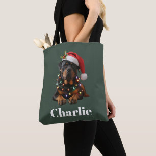 Personalized Name Custom Rottweiler Dog Christmas Tote Bag
