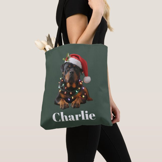 Personalized Name Custom Rottweiler Dog Christmas  Tote Bag (Close Up)