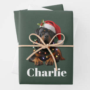 Personalized Name Custom Rottweiler Dog Christmas Wrapping Paper Sheets