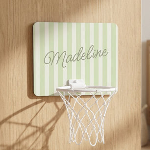 Personalized Name Custom Sage Green Stripes Mini Basketball Hoop