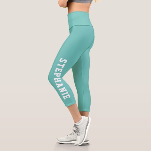 Personalized Name Custom Teal Capri Leggings