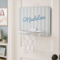 Personalized Name Custom White Blue Stripes Mini Basketball Hoop