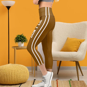 Personalized Name Custom White Brown Cat Mom Funny Capri Leggings
