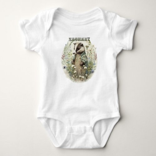 Personalized Name Cute Badger Baby Bodysuit