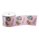 Personalized Name Cute Bear Gold Blue Balloons     Satin Ribbon