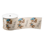 Personalized Name Cute Bear Gold Blue Balloons Satin Ribbon