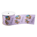 Personalized Name Cute Bear Gold Blue Balloons Satin Ribbon