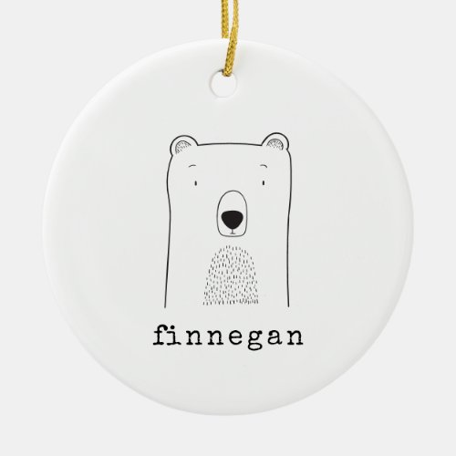 Personalized Name Cute Bear Line Art Christmas Ceramic Ornament