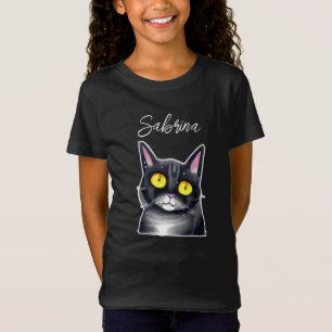 Personalized Name    Cute Black Cat Yellow Eyes T-Shirt