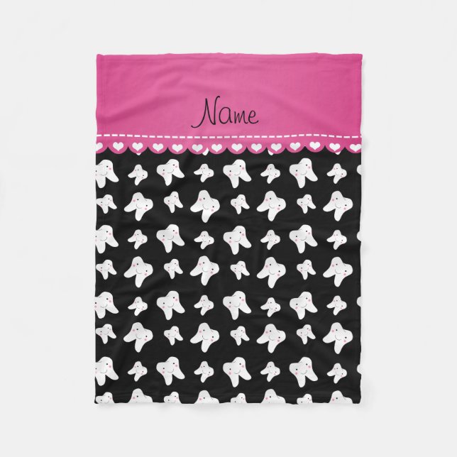 Personalized name cute black tooth pattern fleece blanket (Front)