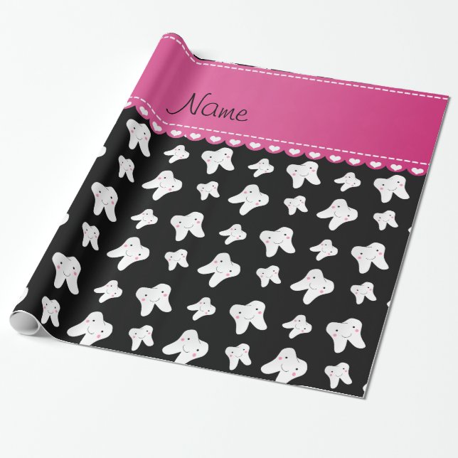 Personalized name cute black tooth pattern wrapping paper (Unrolled)