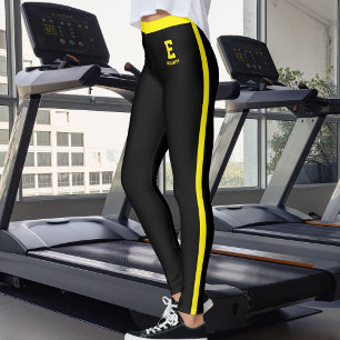 Personalized Name Cute Black Yellow Stripes Custom Leggings