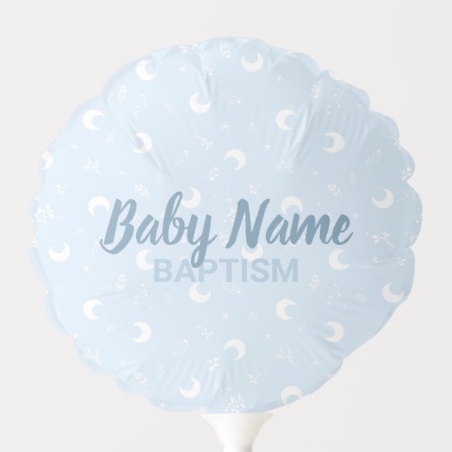 Personalized Name Cute Blue Moon Baby Boy Baptism Balloon (Front)
