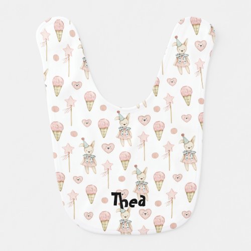 Personalized Name Cute Boho Bunny Ice cream heart  Baby Bib