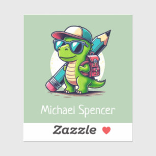Personalized Name Cute Boys Dinosaur Green Sticker