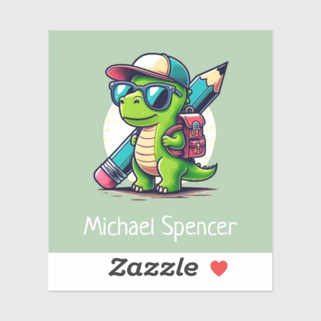 Personalized Name Cute Boys Dinosaur Green Sticker (Sheet)