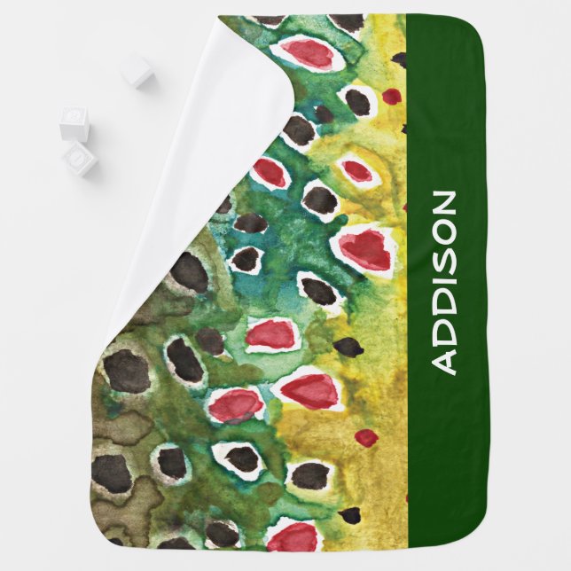Personalized Name Cute Brown Trout Fly Fishing Stroller Blanket (In Situ)