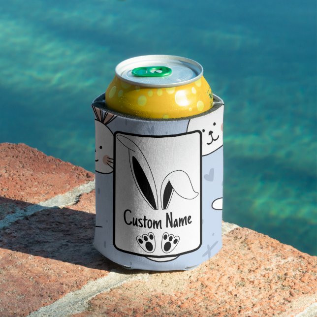 Personalized Name Cute Bunny Easter Can Cooler (In Situ Pool)