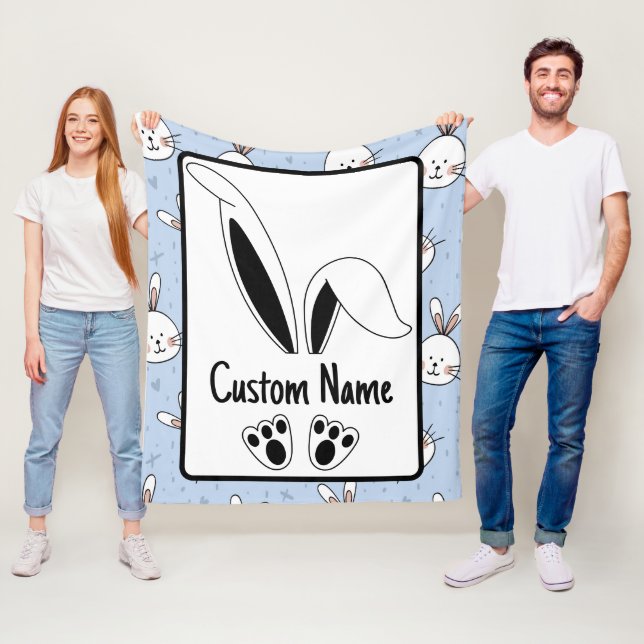 Personalized Name Cute Bunny Easter Fleece Blanket (In Situ)