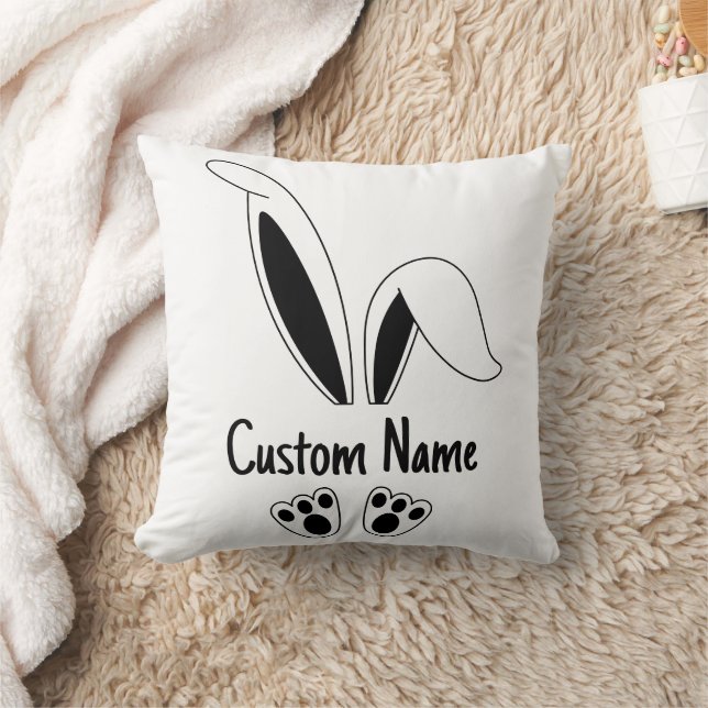 Personalized Name Cute Bunny Easter Throw Pillow (Blanket)