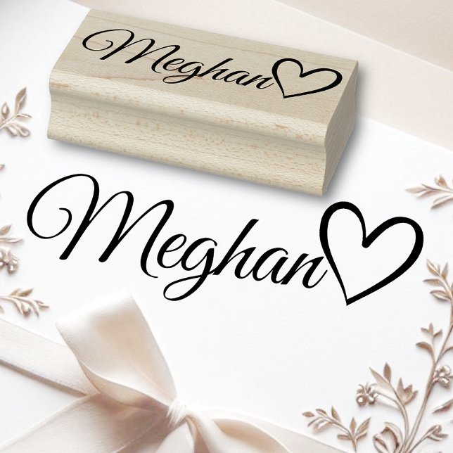 Personalized Name Cute Calligraphy Heart Text  Rubber Stamp (Creator Uploaded)