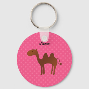 Personalized name cute camel pink polka dots keychain